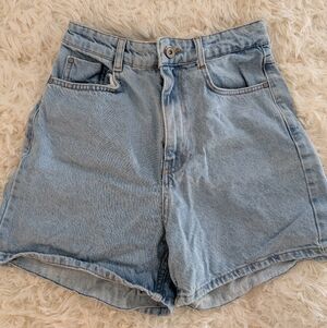 Zara Light Blue High-Waist Denim Shorts
